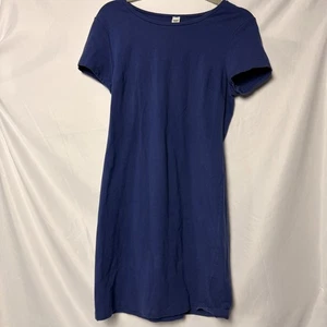 Old Navy M blaues Kurzarm T-Shirt Kleid Baumwolle Elasthan Strick Mini U-Boot Ausschnitt - Bild 1 von 6
