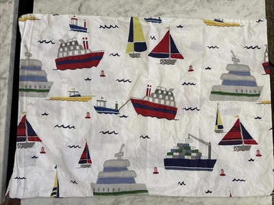 Pottery Barn kids pillowcase (1) sailboats organic cotton modern nautical - Image 1 of 4