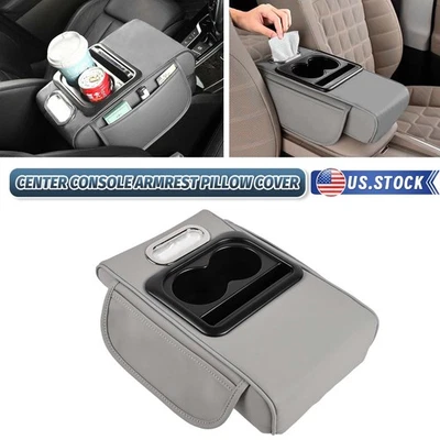 Car Armrest Cover Cushion Car Center Console Armrest Pillow With 2 Cup Holder - Image 1 of 4