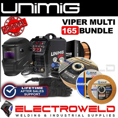 UNIMIG Viper 165 Multi Mig Tig Soldador Paquete + Casco + Guantes Alambre U11006K PK11072 Foto 1 de 4