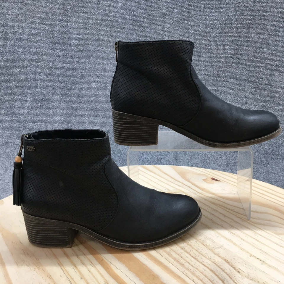 Billabong Boots Womens 8 Talia Casual Back Zip Ankle Bootie Black Faux Leather - Image 1 of 4