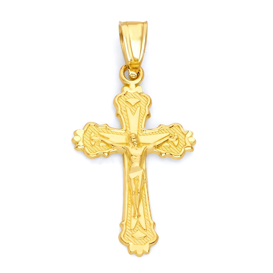 Solid Gold Crucifix Pendant in 10 or 14k, Cross Necklace Religious Jewelry - Image 1 of 4