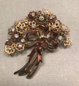 Vintage Emaille Brosche großer Blumenstrauß mit Band Modeschmuck 80er Jahre - Bild 1 von 8