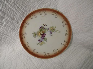 VINTAGE BROWN PLATE w/ GOLD,FLOWERS by IMPERIAL SEMI VITREOUS CHINA - Picture 1 of 3