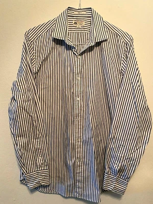 Camisa masculina manga longa J Crews listrada azul/branco grande ludlow - Imagem 1 de 3