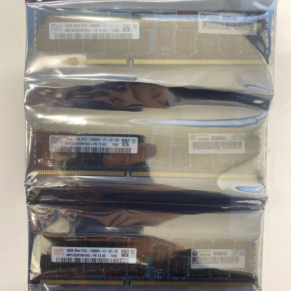 Lot 3-16GB DDR3 PC3-12800R 1600MHz RDIMM (HP 672612-181 #) Server Memory RAM - Image 1 of 1