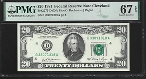 US $20 1981 PMG 67 EPQ UNC Fr #2073-D FRN Cleveland Buchanan/Regan - Picture 1 of 4