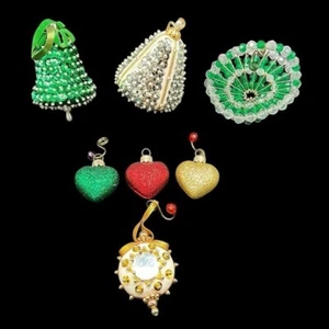 Panier coeurs paillettes perles multicolores fait main ornements de Noël vintage - Photo 1 sur 14