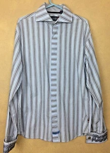 Men’s English Laundry Shirt Striped Embroidered Cuffs & Shoulder Size L - Picture 1 of 10