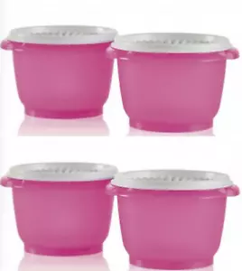 Four Brand New Tupperware Servalier Bowls in Pink w/ White Instant Seals New - Picture 1 of 4