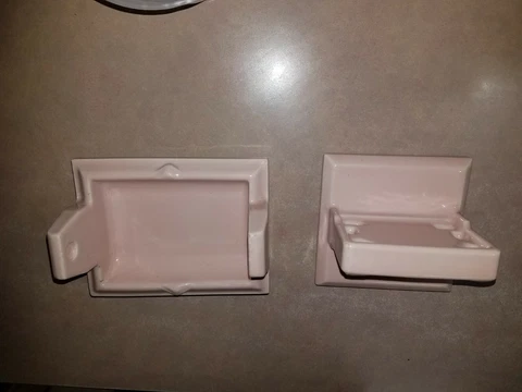 Vintage FAIRFACTS Toilet Paper & Toothbrush Holders - Pink BILTIN Ceramic - USA Cover