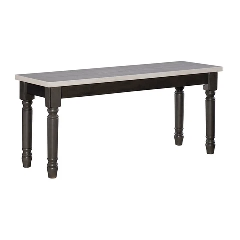 Pemberly Row Farmhouse Wood Dining Bench in Smokey White and Dark Gray Cover