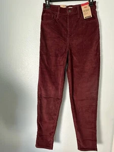 Levis High Waisted Mom Jeans Womens Size 26x29 Maroon Corduroy Relaxed Tapered - Picture 1 of 9