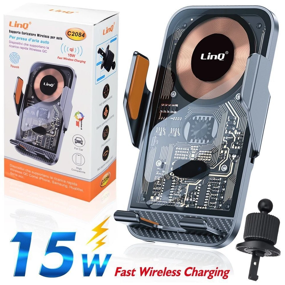 Supporto Auto Caricatore Wireless 15W LinQ C2084 Presa Aria Smartphone Ricarica - Immagine 1 di 1