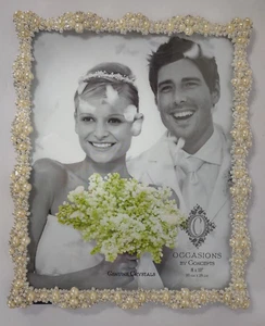 Marco de fotos de boda Concepts in Time perla y cristal 8x10 pulgadas nuevo en paquete - Imagen 1 de 9
