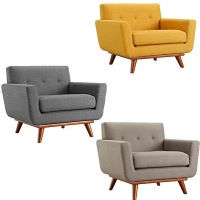 Classic Mid-Century Modern Tufted Club Chair Arms Yellow, Dark & Granite Gray - Image 1 of 4
