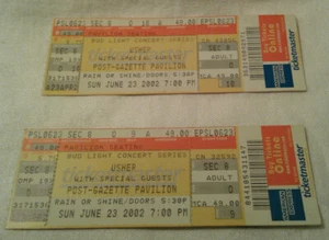 Two 2002 Pittsburgh Post-Gazette Pavilion Usher Concert Tickets - Picture 1 of 2