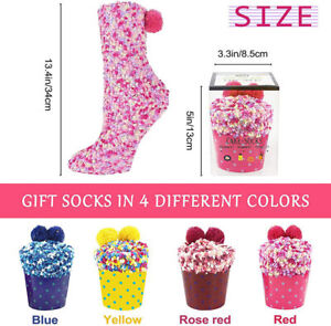 Wrapping Women Xmas Gifts Winter Thermal Fluffy Boots Socks with Pompom Cupcake