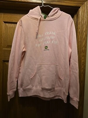 John Deere Pink Hoodie Will Trade Husband for Tractor Sz M (8/10) medium NWT New - Image 1 of 4