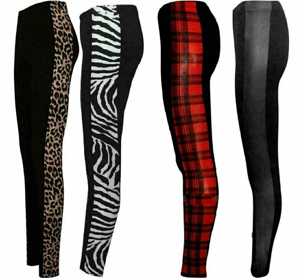 Womens Ladies Side Panel Leopard Animal Print Full Length Leggings Size 8-22 New - Image 1 of 1