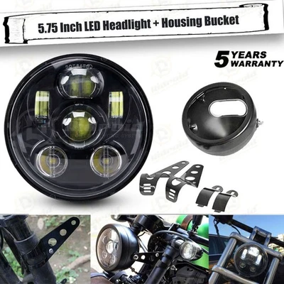 5 3/4" Motorcycle Led Headlight with Black Housing Bucket Cover 5.75" For Harley - Image 1 of 4