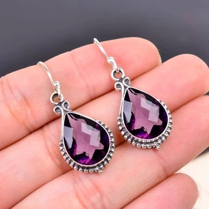 Purple Amethyst Gemstone 925 Sterling Silver Jewelry Earring, Women Earring - Picture 1 of 4