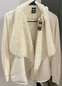 NWT- Avia Ivory Sherpa Lined Fleece Open Front Jacket w/Pockets Sz L - Picture 1 of 15