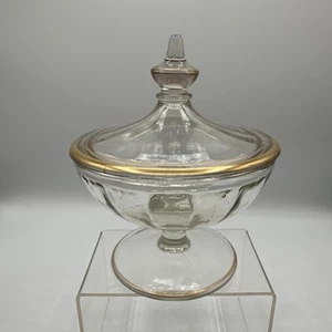 VINTAGE Glass Candy Jar Gold Trim 2 PIECE LIDDED - Picture 1 of 8
