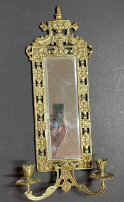 Aplique de vela con espejo biselado delfín de latón culpa, estilo Bradley Hubbard Foto 1 de 4