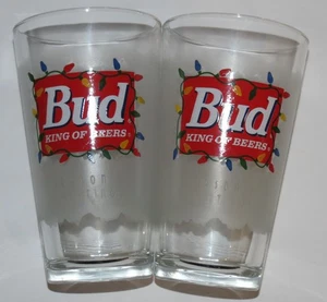 2 Bud King of Beers Weihnachtsbeleuchtung Weihnachtsgrüße 16 Unzen Pint Biergläser - Bild 1 von 4