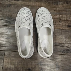 New in box Michael Kors Kane Slip on leather Floral shoes 6M optic white shlf - Picture 1 of 12