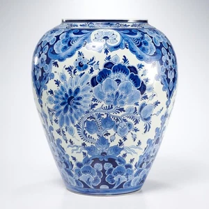 Dutch Delft Blue White Hand Painted Vase Vintage Floral 11.5" - Picture 1 of 6