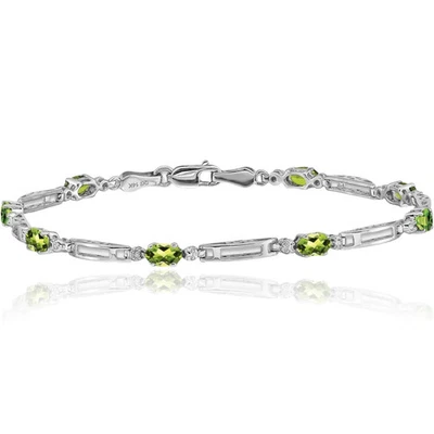 14K Solid White Gold Diamond Peridot Tennis Bracelet - Image 1 of 4