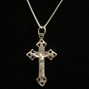 Collar Colgante Crucifijo Filigrana Plata Esterlina 18" Caja Cadena Estate - Imagen 1 de 8