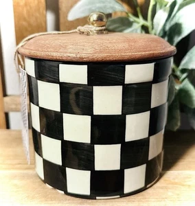 New BLACK & White Checkered Ceramic Canisters Wood Lid India 4.5” Tiktok Viral - Picture 1 of 2