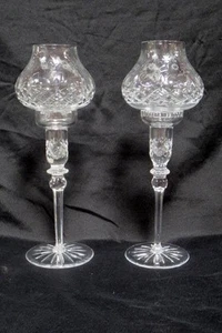 Pair Rogaska Gallia Cut Crystal Hurricane Lamps Globe Candle Holders 13.75" tall - Picture 1 of 13