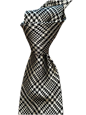 $250 NUEVO CON ETIQUETAS TOM FORD Negro Marfil Explosionado Cuadros Hombres 3.6" Tejido Seda Cuello Corbata Italia Foto 1 de 4