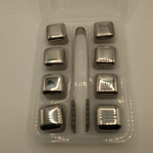 8PCS Stainless Steel Chilling Stones Rocks Reusable Ice Cubes with Tongs USA - Picture 1 of 4