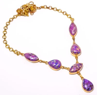 Collar Chapado en Oro Plata Turquesa Púrpura Cobre Natural 17.99" N626-31 Foto 1 de 4