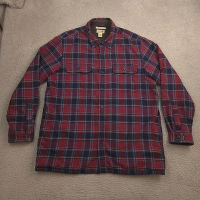 LLBean Men’s Fleece-Lined Flannel Shirt Traditional Fit XL Red/Blue Plaid Warm - Image 1 of 4