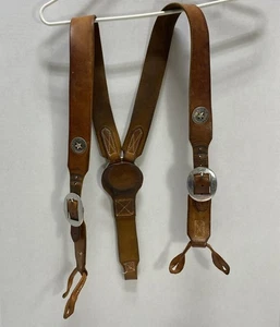 Genuine LEATHER The State of TEXAS Button Western Suspenders USA Buckles - Picture 1 of 6