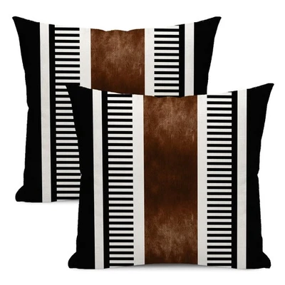 Fundas de almohada negras marrones 20x20 pulgadas 2 piezas decoración boho a rayas occidentales tiro p... Foto 1 de 4