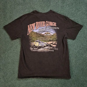 Harley Davidson Motor Shirt Sz Large New River Gorge WV Double Sided Bike Train - Picture 1 of 10