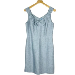 Antonio Melani Light Blue Linen Blend Sheath Dress Ruffle Neck Metallic Size 8 - Picture 1 of 14