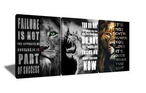Impresión en lienzo motivacional de león arte de pared oficina animal imagen inspiradora A... - Imagen 1 de 6