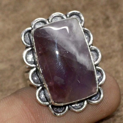 925 Silver Plated Chevron Amethyst Ring Handmade Gemstone Handmade US 6 AU B873 - Image 1 of 3