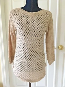 dressbarn Damen Strick Pullover Oberteil Transparent Beige Camel Gr. Small U-Boot Ausschnitt Neu - Bild 1 von 11