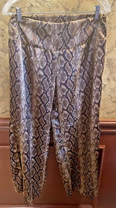 Yana K Snakeskin Pants Sz Medium Slit Leg Elastic Waist Wide Leg Flowy Silky - Picture 1 of 15