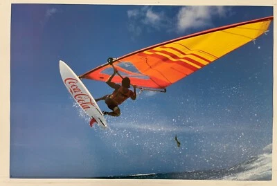 COCA COLA, WINDSURFING, LICENSED 1997 POSTER FEATURING VINTAGE ADVERTISEMENT - Image 1 of 4