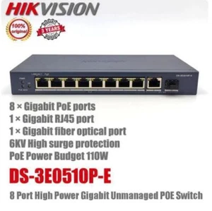 Hikvision DS-3E0510P-E 8-Port Gigabit Unmanaged PoE Switch Pro Series - Picture 1 of 6